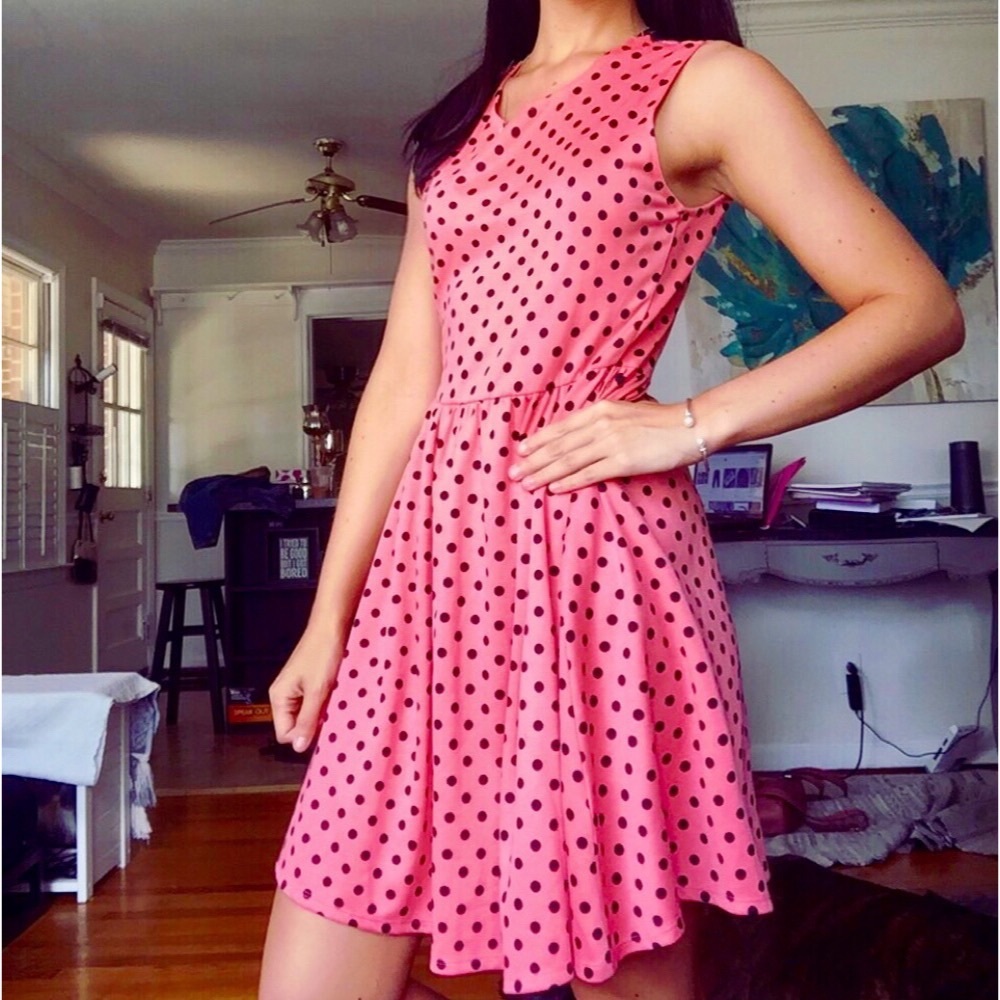 Pink and Black Polka Dot Fit & Flare Dress